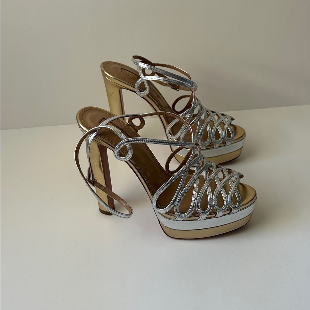 Metallic Silver Platform Sandals - image 2